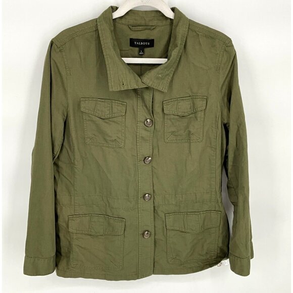 Talbots Women's Olive Button-Up‎ Cotton Jacket Large - Picture 1 of 5